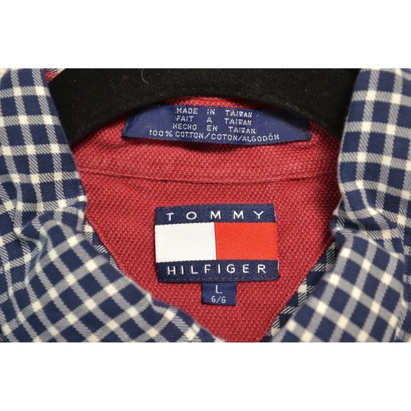 Vintage Tommy Hilfiger Men's Large Plaid Checkered Long Sleeve Button Down Shirt - Picture 3 of 6